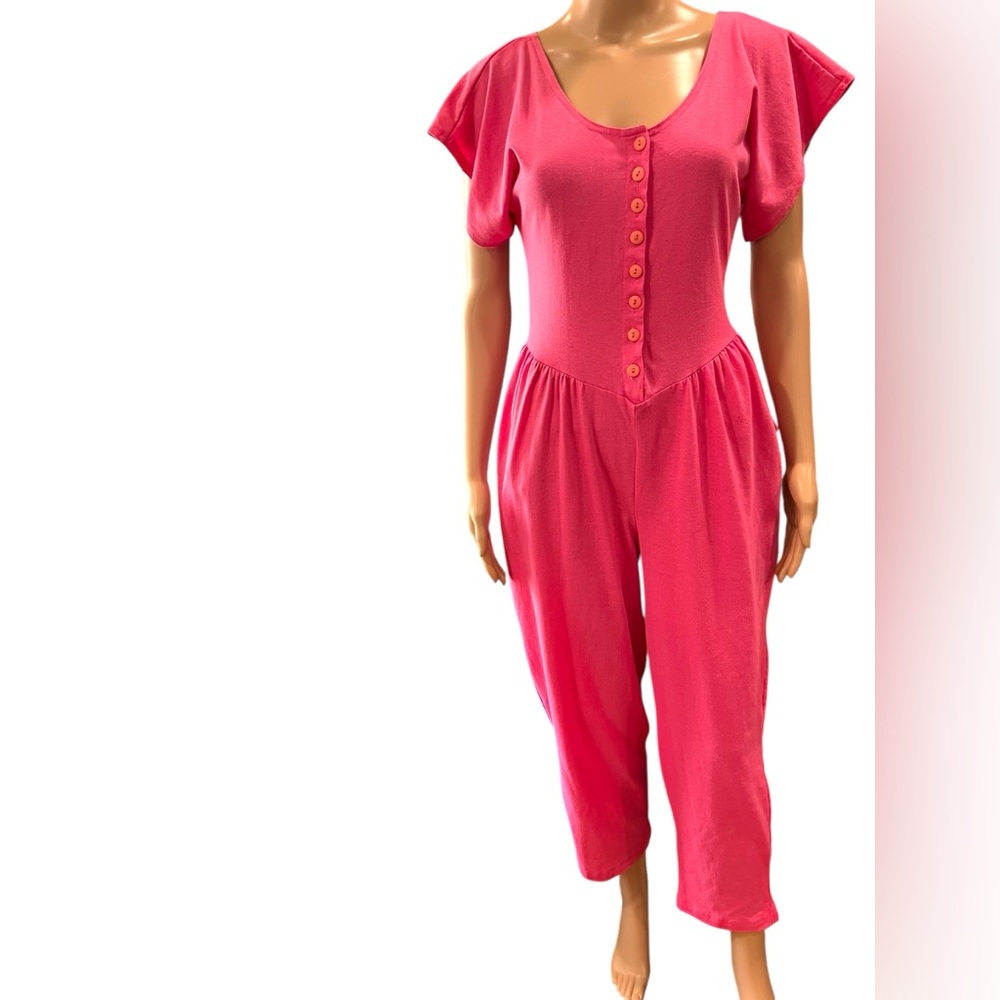 Barbiecore Appel hot Pink One Piece cotton vintage Jumpsuit Size M - Picture 4 of 12